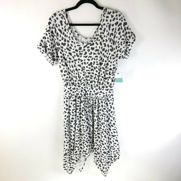 Susina Dress A Line Asymmetric Handkerchief Hem Scoop Neck Cheetah Black White S - Picture 1 of 5